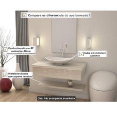 Bancada Para Banheiro 80cm Com Cuba Canoa L45 E Prateleira 805w Metrópole Compace