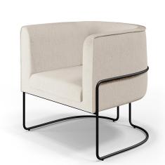 Poltrona Decorativa Fixa Base de Aço Preto Betina D02 Linho Bege C-443 - Lyam Decor