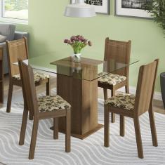 Conjunto Sala de Jantar Madesa Magda Mesa Tampo de Vidro com 4 Cadeiras - Rustic/Bege Marrom