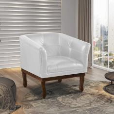 Poltrona Estofada Madeira Maciça Noah Couro Legítimo Scala Decor Branco