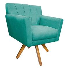 Poltrona Laura Base Giratória de Madeira Suede Azul Tiffany - ADJ Decor
