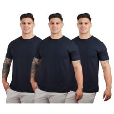 Kit 3 Camisetas Masculinas Básicas Algodão Premium TRV Cor:3 Pretas;Tamanho:G