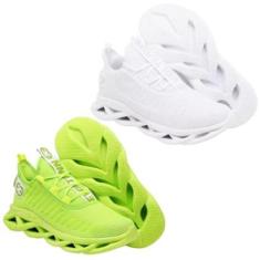 Kit 2 Tênis Esportivo Sola Trançada Masculino Treinos Leve e Confortável Verde e White-Masculino
