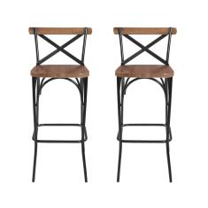 Kit 2 Banqueta Industrial em Aço e Madeira Maciça Laís Castanho