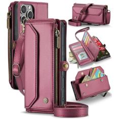 GooodiDEAR Capa para iPhone 16 Pro Max, carteira transversal para celular com suporte de bloqueio RFID, compartimentos para cartão de carregamento sem fio, bolsa de ombro de couro PU, alça ajustável,