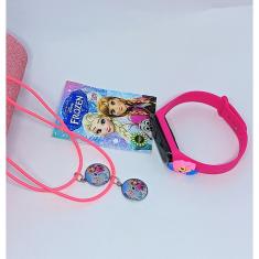 Kit Relógio Infantil Digital Led Silicone Personagens Anime 3D + Colares Amizade Best Friends Menina Menino Presente