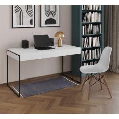 Mesa de Escritório Industrial Malta Branca 137x53cm Base Ferro Preto c