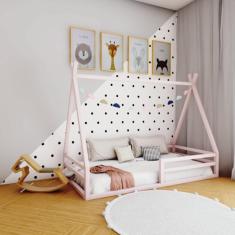 Cama Cabana Proteção Solteiro Ludika Mobilia limonada rosa