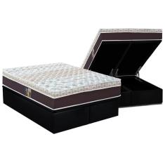 Cama Box Baú Queen: Colchão Molas Castor Pocket Class Híbrido + Base crc Courano Black(158x198)