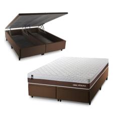 Conjunto Box Baú Marrom Venice Marrom 158x198x67 c/ Molas Ensacadas