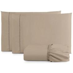 Jogo Lençol Casal Toque Macio 3 Peças Percal 400 Fios Cáqui