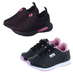 KIT 2 PARES Tenis Infantil Calce Facil Menina Pink K Telinha e Escolar Rosa Kidstep-Feminino