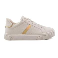 Tênis Godiva Casual Napa Recortes Feminino Branco Creme-Feminino
