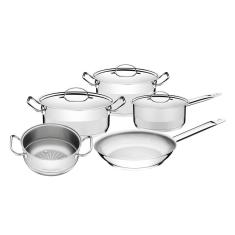 Jogo de Panelas 5 Peças Professional 65620010 Aço Inox Fundo Triplo com Tampa Plana Prata Tramontina