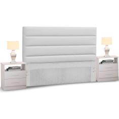 Cabeceira Cama Box Casal King 195cm Greta Corano Branco e 2 Mesas Laterais DM1 Branco - Mpozenato