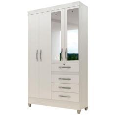 Guarda Roupa Solteiro com Espelho 4 portas 4 gavetas Castanho Wood / Avelã  Sobral - Moval