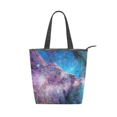 Bolsa feminina durável de lona linda nebulosa mística estrelas grande capacidade sacola de compras bolsa de ombro