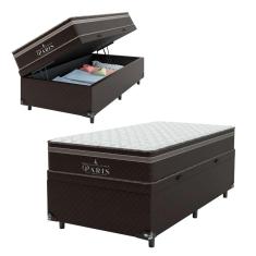 Cama Box Baú Solteiro + Colchão Paris Molas Ensacadas - 66x88x188cm - Jacquard Marrom