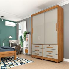 Guarda-Roupa Solteiro Chicago com Pés 2 Portas 6 Gavetas Cinamomo e Off White