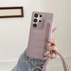 Capa de telefone carteira crossbody para Samsung Galaxy S24 S23 S22 S21 Plus Note 20 Ultra A14 A24 A33 A34 A53 A54 A52 A72 Capa de couro, roxa, para Galaxy S23 Ultra
