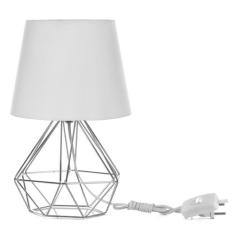 Abajur Diamante Dome Branco Com Aramado Cromado - MARRYLUZ