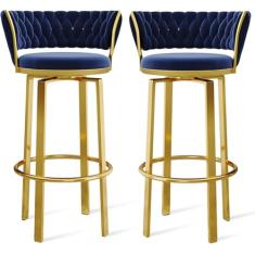 Conjunto de banquetas giratórias de 360° com altura de 1/2/3/4, banquetas de veludo com costas abertas e apoio para os pés dourado/preto, cadeiras de jantar para pub da ilha da cozinha, perna dourada