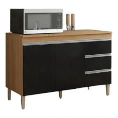 Balcão Gabinete P-pia Andreia 120cm 2 Portas 3 Gavetas - Ajl Móveis Cor Amendoa c- Preto