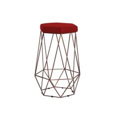 Banqueta Rubel Base Bronze Veludo Vermelho Gran Belo