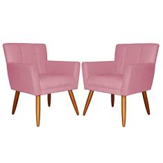 Kit 02 Poltronas Decorativas Onix Suede Rosa - DS Estofados