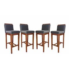 Conjunto 4 Banquetas Baixa em Madeira Maciça Libéria Ccs Interiores Pinhao/cinza