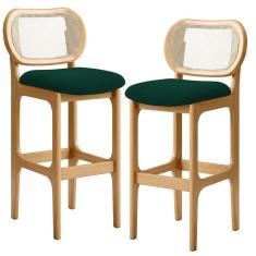 Kit 02 Banquetas Altas Para Cozinha Bancada Sala Tela Betta Fixa L02 Bouclê Verde - Lyam