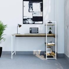 Escrivaninha com Estante 3 Prateleiras Estilo Industrial 135cm Active Carvalho / Est.Branca