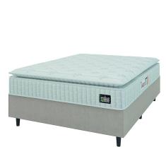 Cama Box Colchão Casal Espuma D45 Lazio Pillow Top 138x188x67cm Branco / Bege Hellen - Suporta até 120kg por Pessoa
