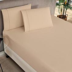 Jogo De Lençol Kiev King Ponto Palito 3 Peças Barato - Cáqui - Casa Sh