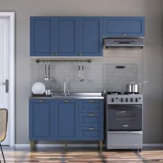 Cozinha Compacta Lavanda 6 Portas 3 Gavetas Azul e Branco
