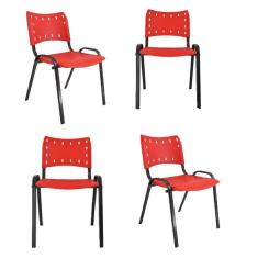 Kit 4 Cadeiras Iso Para Escola Escritório Comércio Vermelha Base Preta