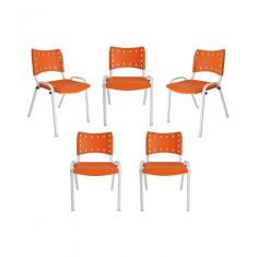 Kit 5 Cadeiras Iso Para Escola Escritório Comércio Laranja Base Branca