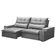 Sofá Retrátil Reclinável 3 Lugares 230cm Moritz F05 Veludo Prata - Mpozenato