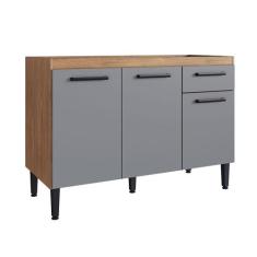 Balcão de Cozinha para Pia Giovanna 3 Portas 1 Gaveta Freijó/Cinza - I