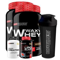 KIT - 2x Whey Protein Waxy Whey 900g + Creatina 100g + 6 Six Lipo Black 120 caps + Coq - BB-Unissex