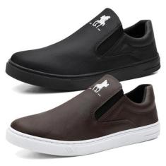 Kit 2 Pares Tênis Slip On Hfast Shoes com Elástico e Sola Reta Costurada-Masculino