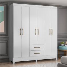 Guarda Roupa Casal Panamá 6 Portas Dobradiças Metálicas 2 Gavetas MDP Branco Moval