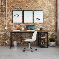 Escrivaninha com Estante Industrial com 2 Nichos - Carvalho Dark/Preto