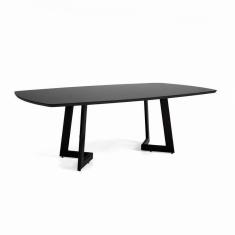 Mesa De Jantar Mh-5346 Herval Retangular 190 Cm Madeira Laca Fosca Preta Vidro Preto