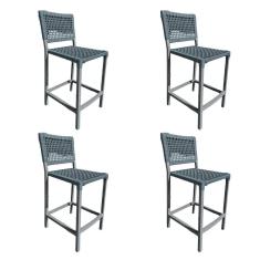 Kit 4 Banquetas França em Corda Náutica e Base em Alumínio Cinza para Área Gourmet Cinza