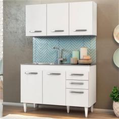 Armário Aéreo Honduras e Balcão Gabinete com Pia Inox 120cm Suécia - L