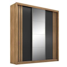 Guarda Roupa Casal Moema 3 Portas  Amêndola Preto  Com Espelho - Demóbile Amêndola Preto