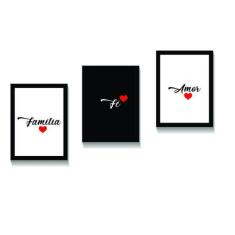 Kit 3 Quadros Decorativos Familia Fe Amor A4 - Lima Decora