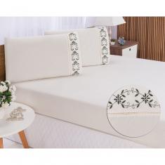 Jogo Lençol Padrão Casal Bordado 3peças Palha Verde Veneza