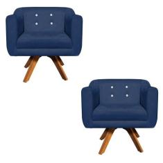 Poltrona Sala Decorativa com Strass Kit 2 Julia Giratória Madeira Sued